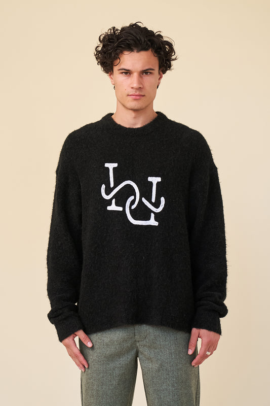 BOUCLE HAND EMBROIDERY LINK KNIT - BLACK