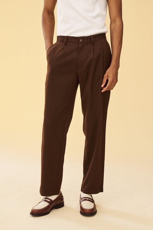 PLEATED SMART TROUSERS - BROWN