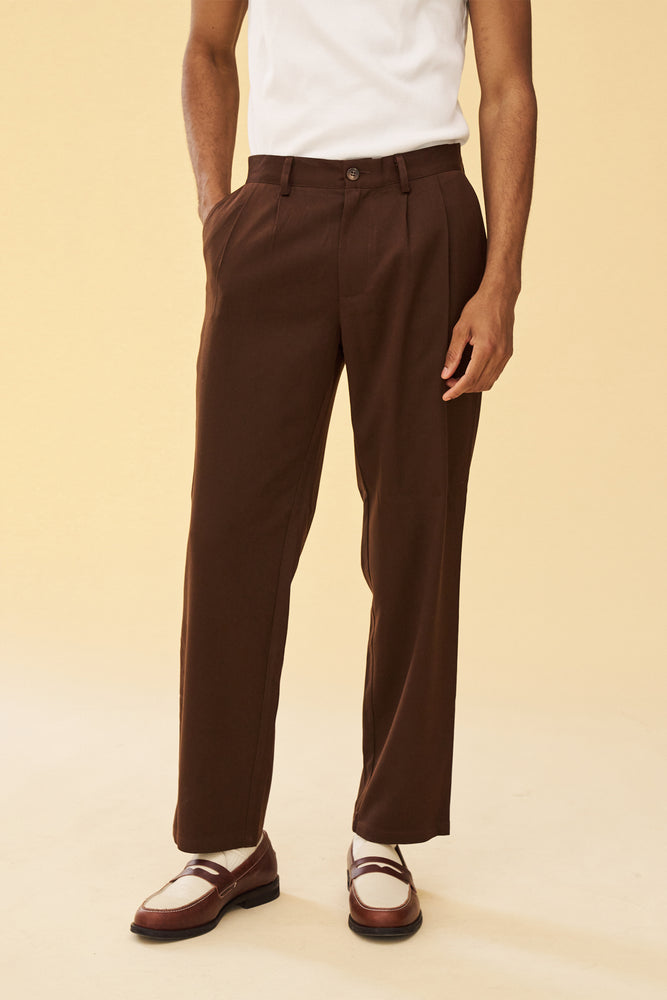 Mens Tapered Dogtooth Brown Trousers  Boohoo UK