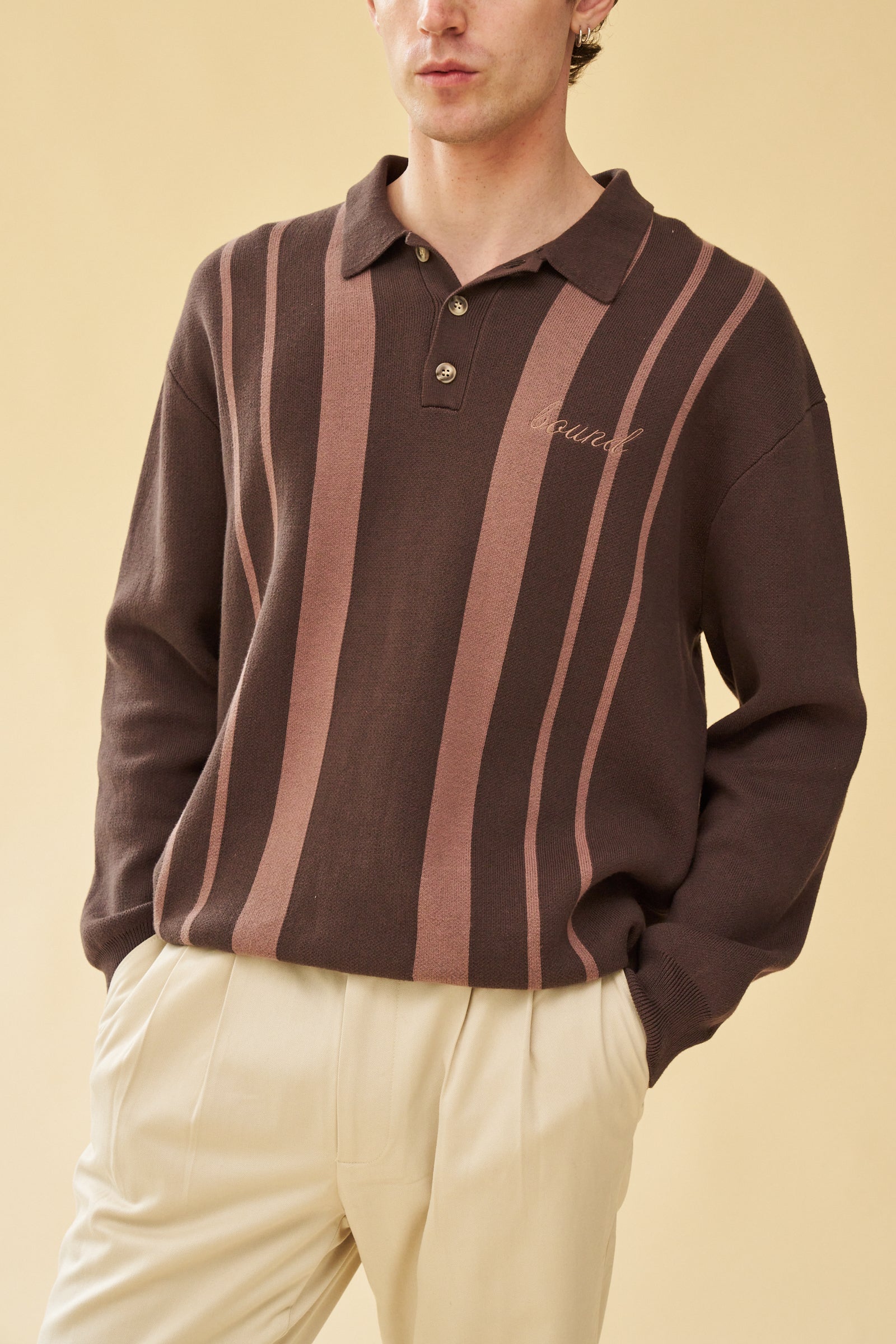 APRILE LS KNIT POLO - BROWN – bound