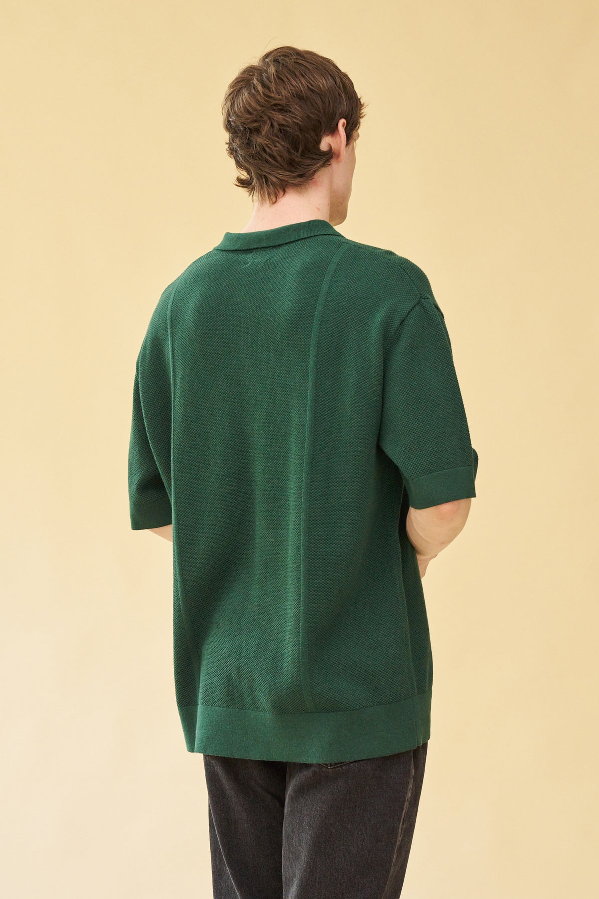 ARTHUR 1/4 ZIP WAFFLE KNIT POLO - BOTTLE GREEN – bound