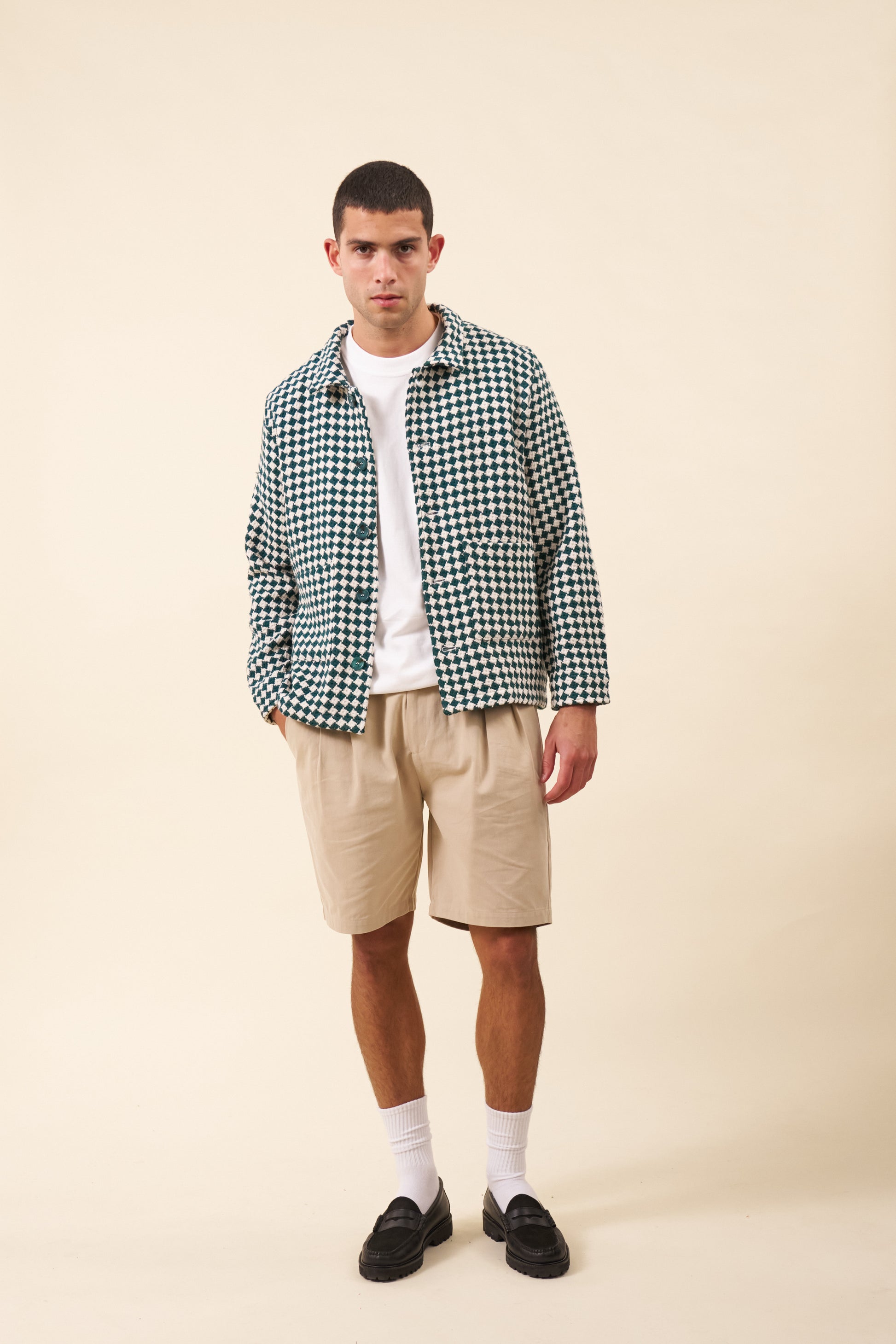 CHECKERED WOVEN OVERSHIRT - BOTTLE GREEN
