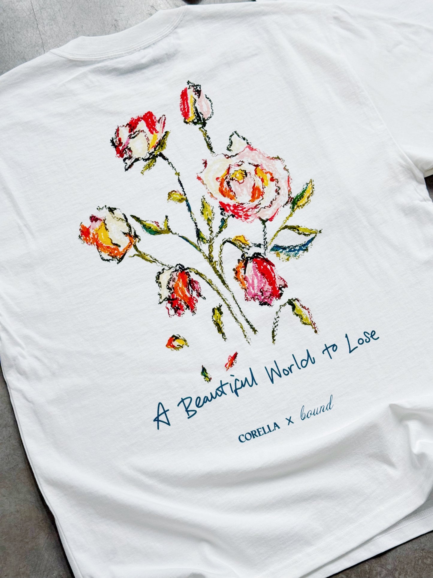 CORELLA X BOUND 'A BEAUTIFUL WORLD TO LOSE' TEE - OFF WHITE