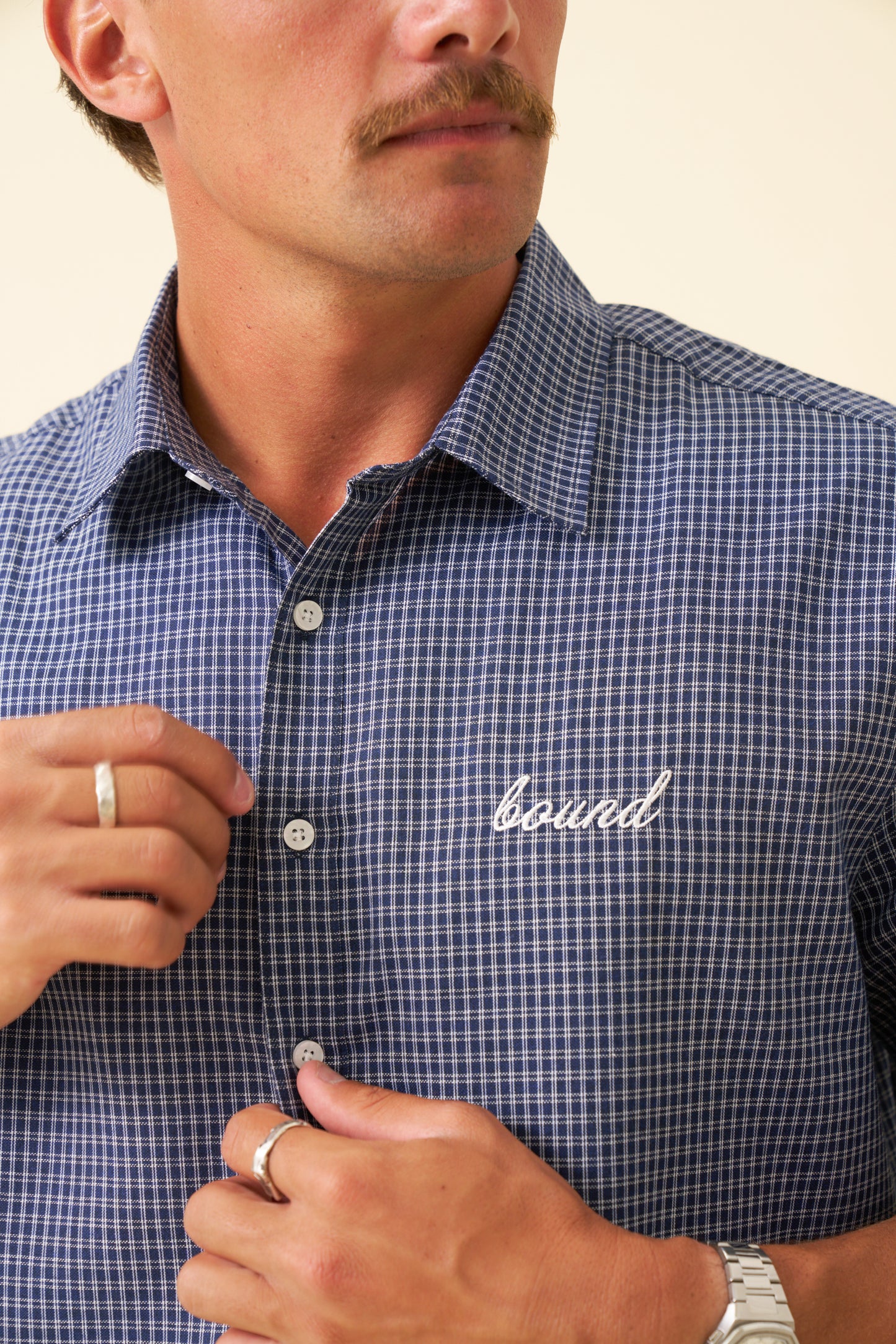 BOTHA CROPPED GINGHAM SHIRT - NAVY