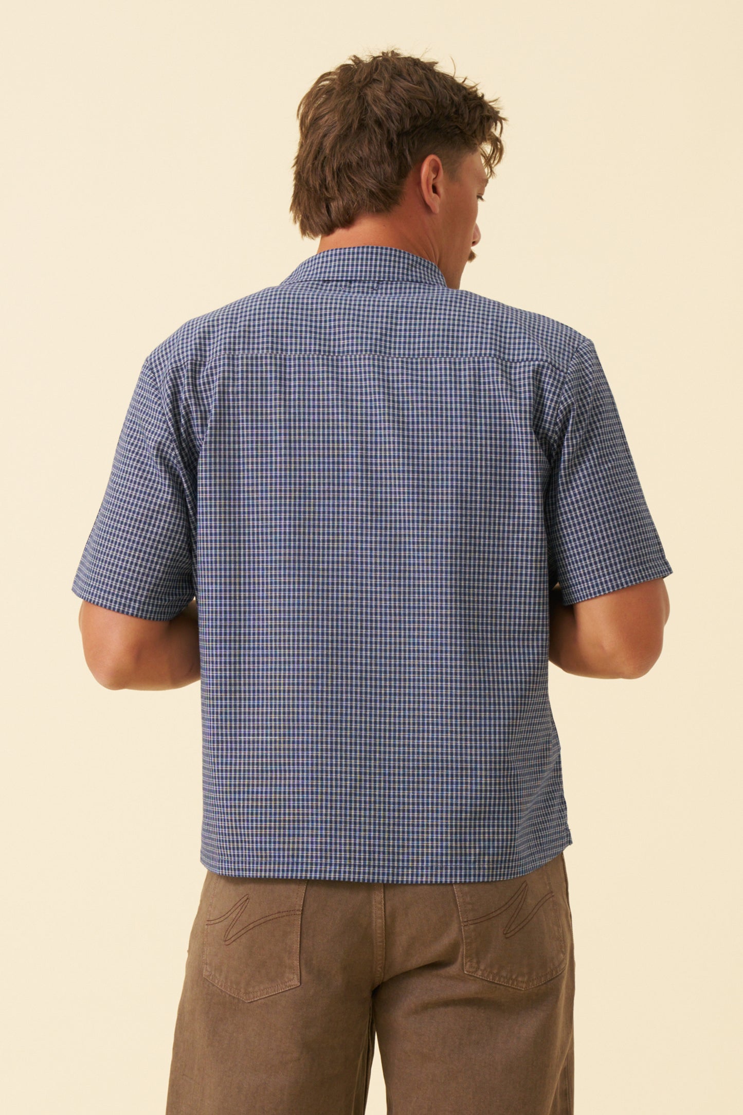 BOTHA CROPPED GINGHAM SHIRT - NAVY