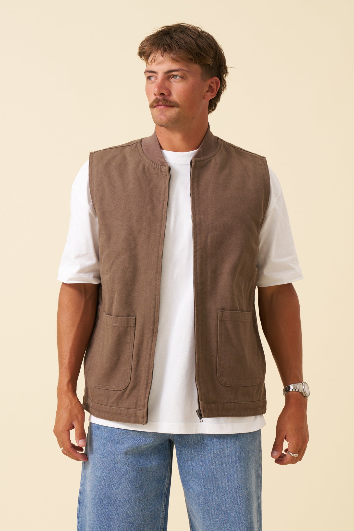 BOTHA HEAVY CANVAS VEST - BROWN