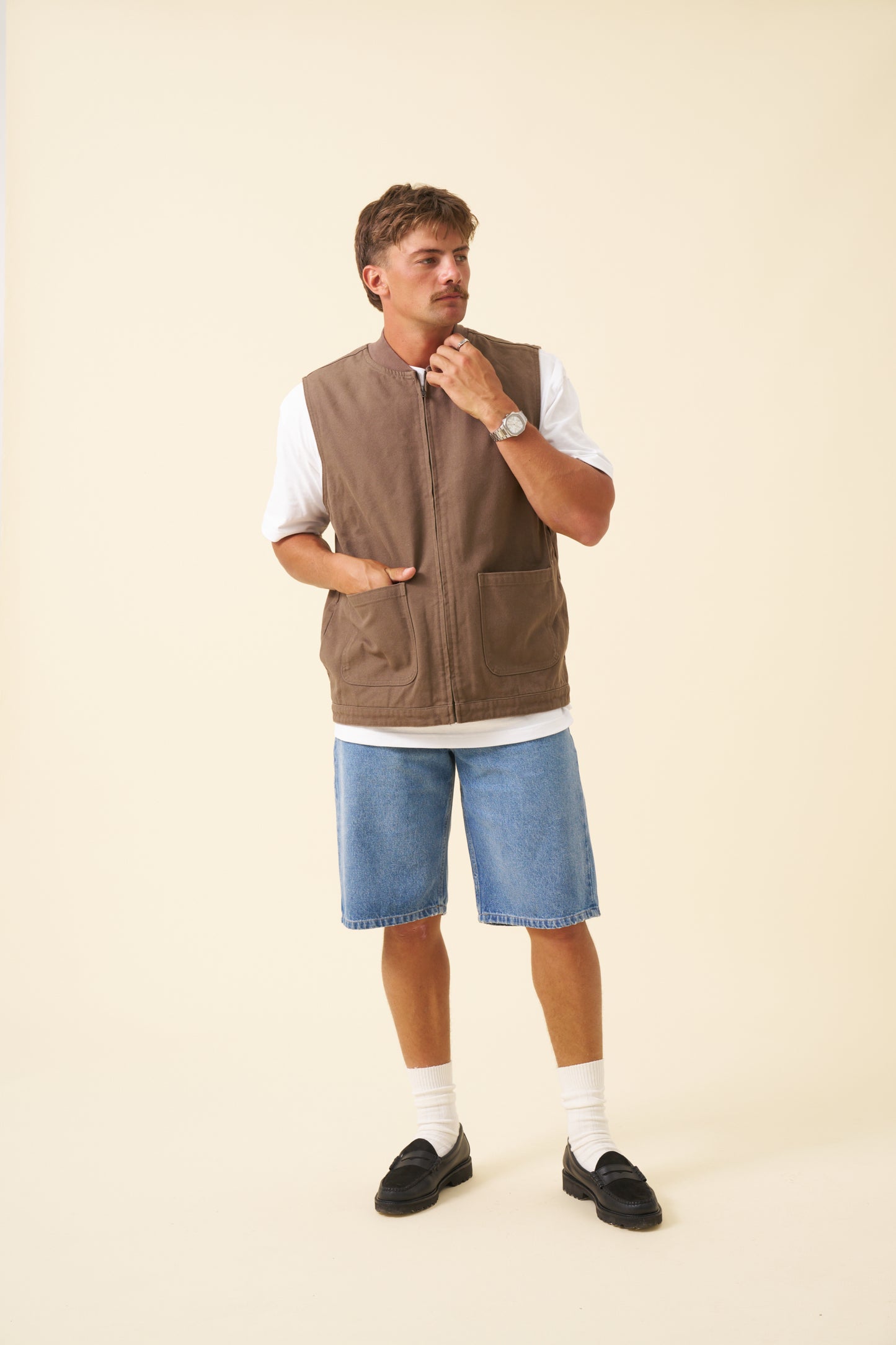 BOTHA HEAVY CANVAS VEST - BROWN
