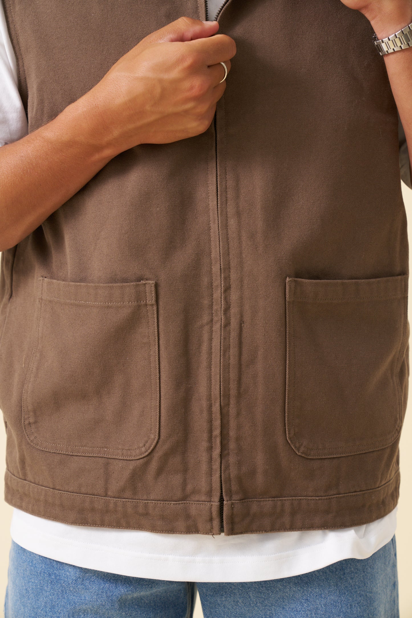 BOTHA HEAVY CANVAS VEST - BROWN