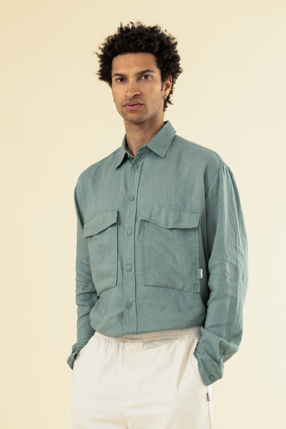 ASTER fold up short sleeve linen shirt - Aqua-Esque
