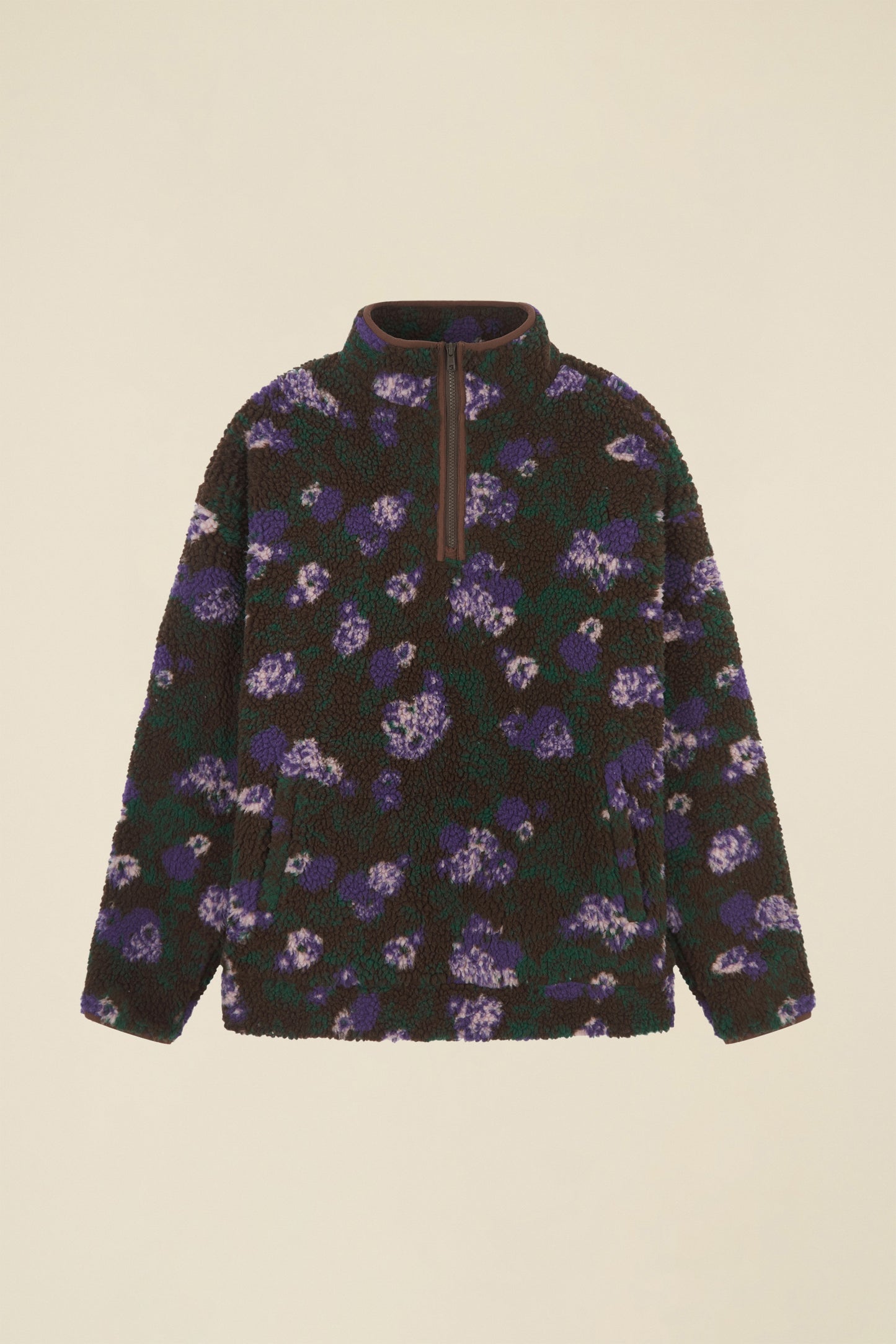FLORAL HALF ZIP FLEECE - BROWN