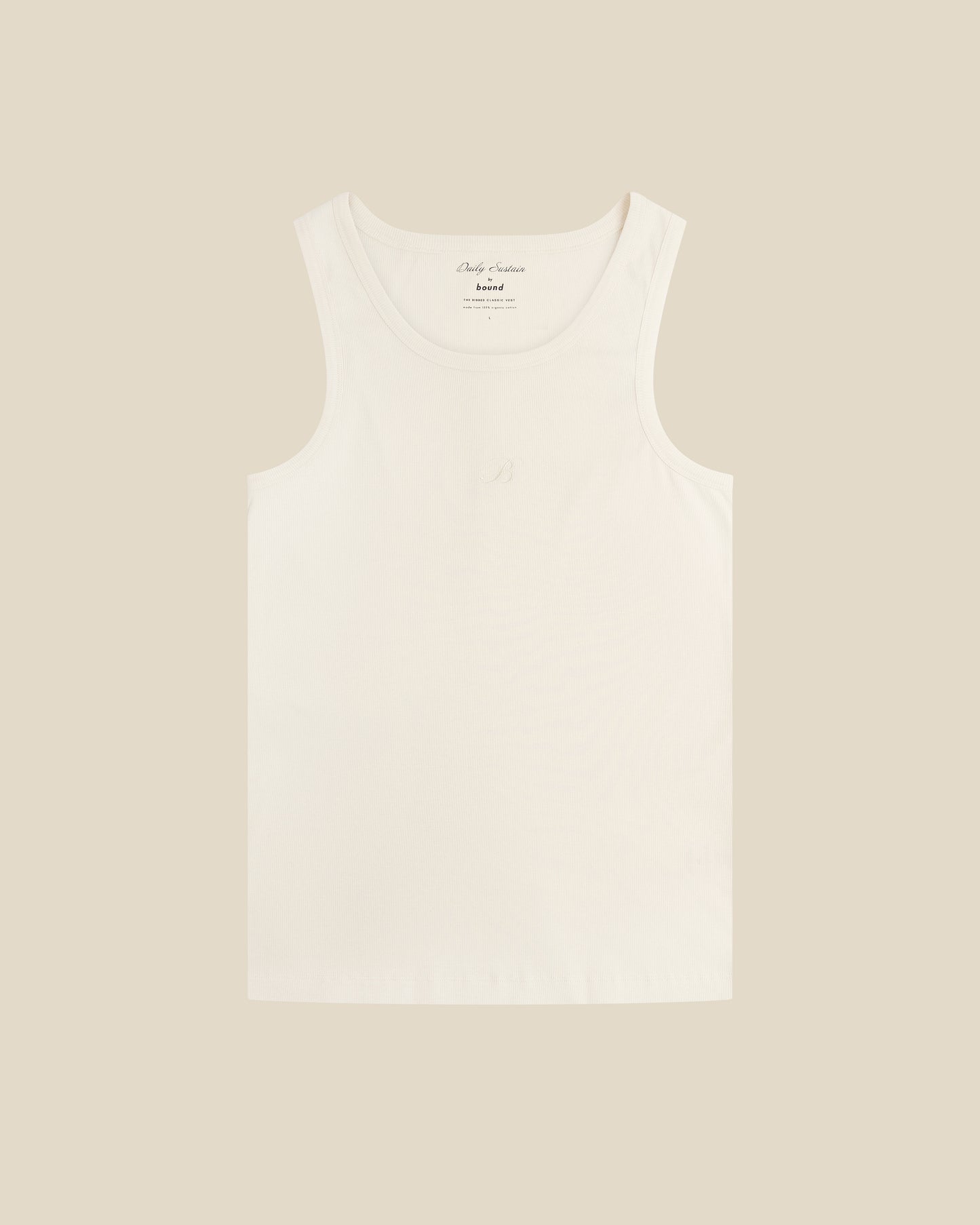 TONAL EMBROIDERY SCRIPT RIBBED VEST - ECRU