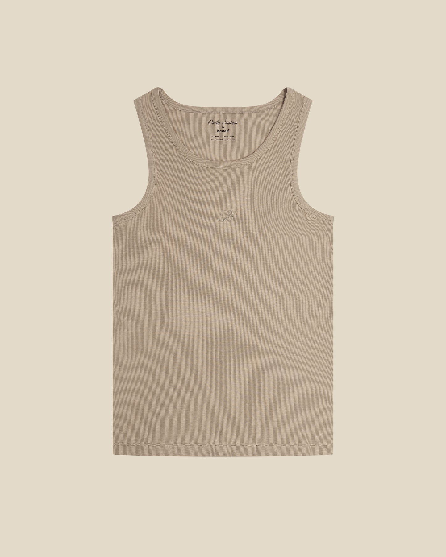 TONAL EMBROIDERY SCRIPT RIBBED VEST - BROWN