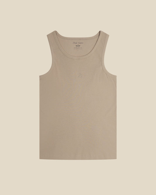 TONAL EMBROIDERY SCRIPT RIBBED VEST - BROWN