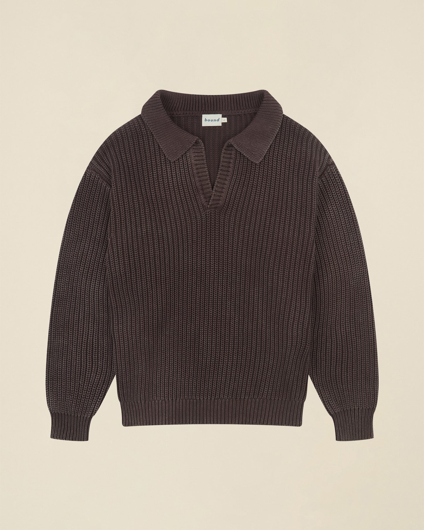 OPEN COLLAR ACID WASH KNIT - BROWN