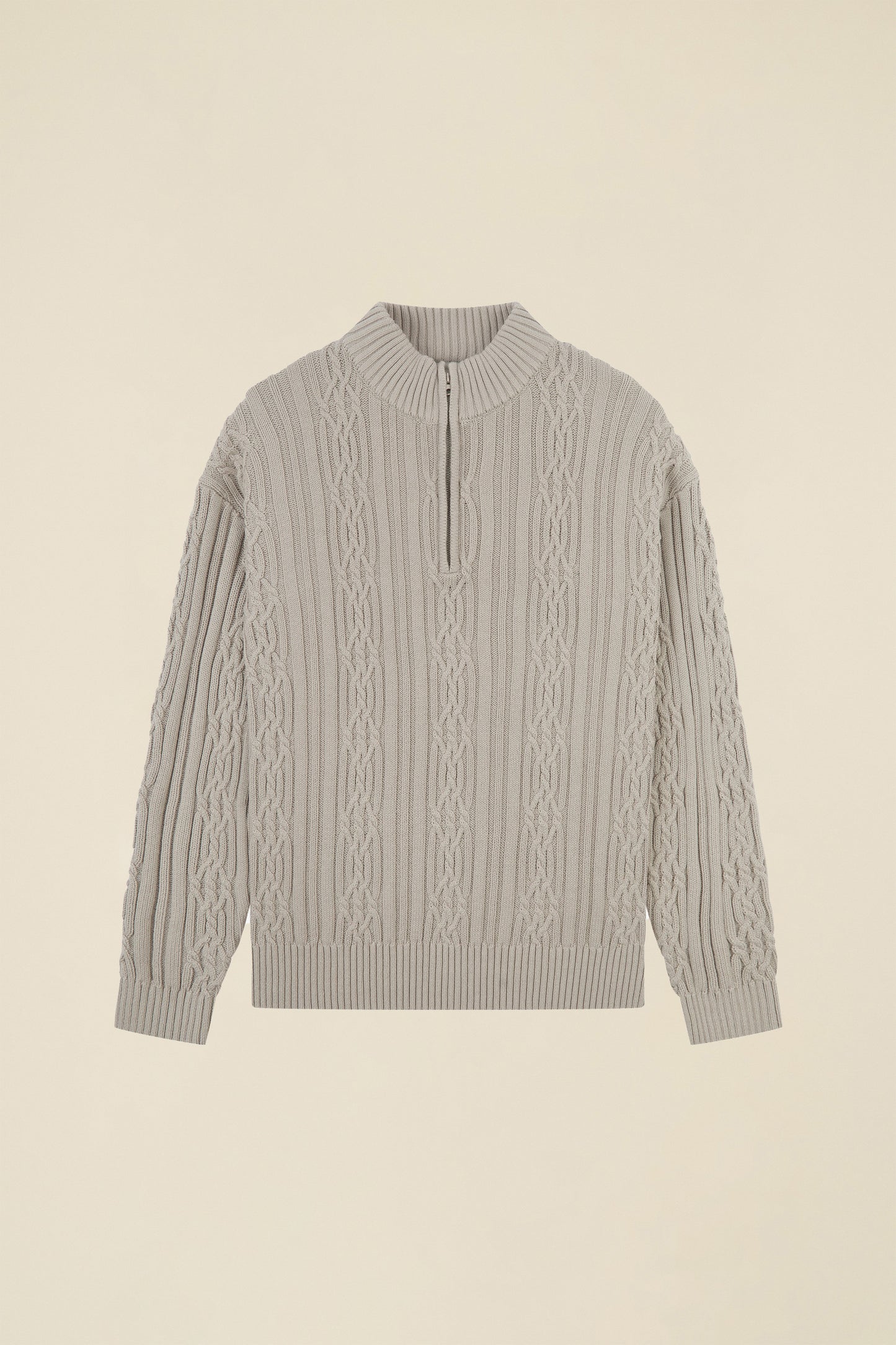 CABLE KNIT HALF ZIP - MID GREY