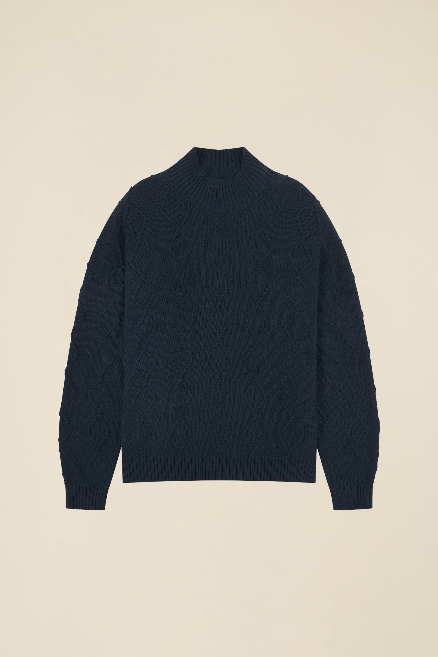 DIAMOND CABLE MOCK NECK KNIT - NAVY