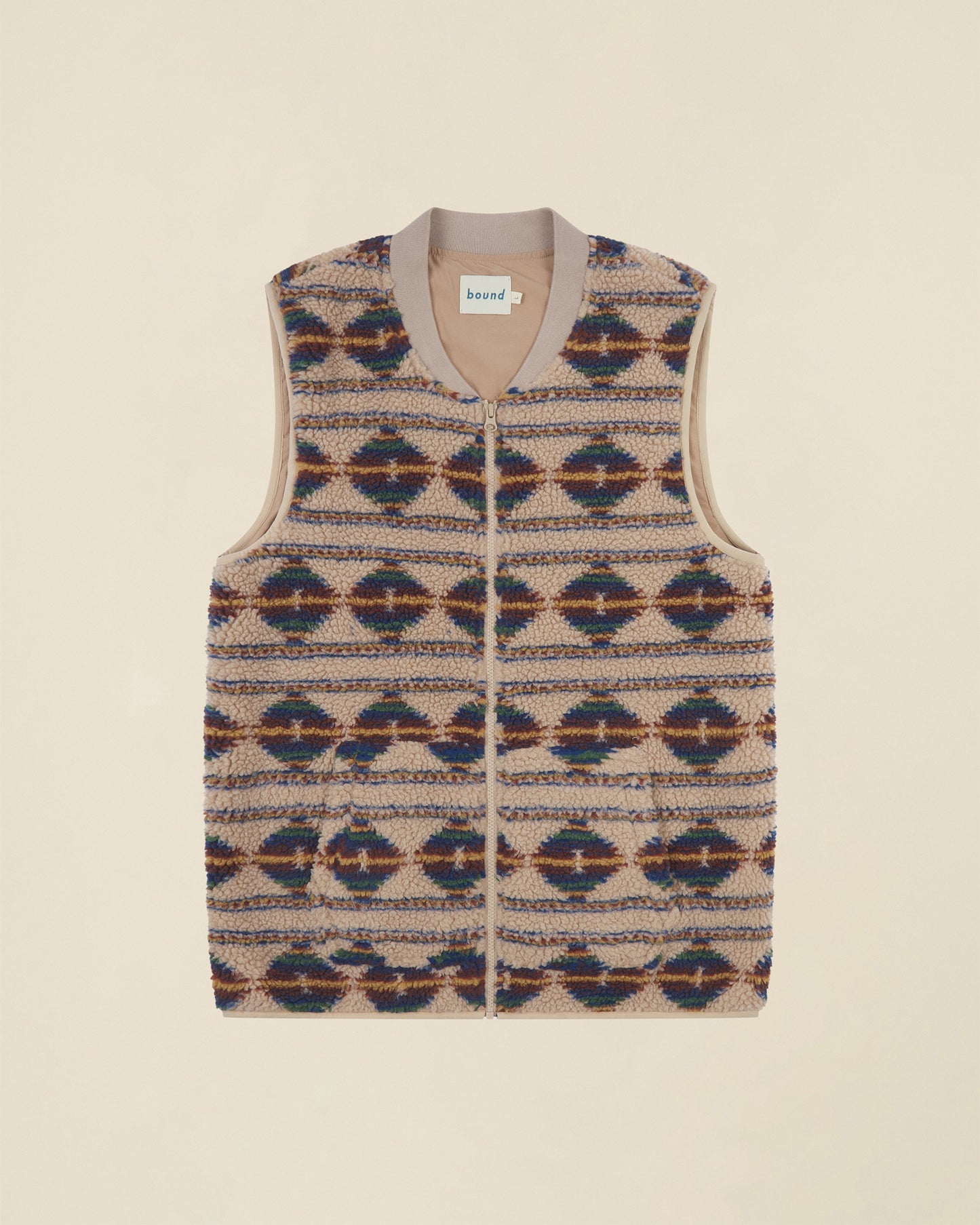 PATTERNED FLEECE GILET - CAMEL