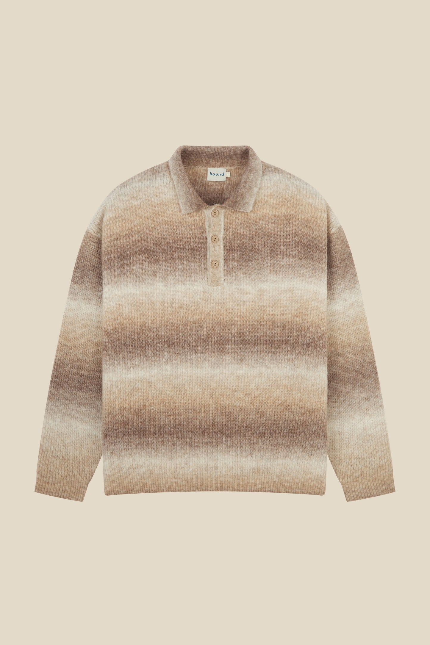 TOFFEE GRADIENT ALPACA KNIT LONGSLEEVE POLO