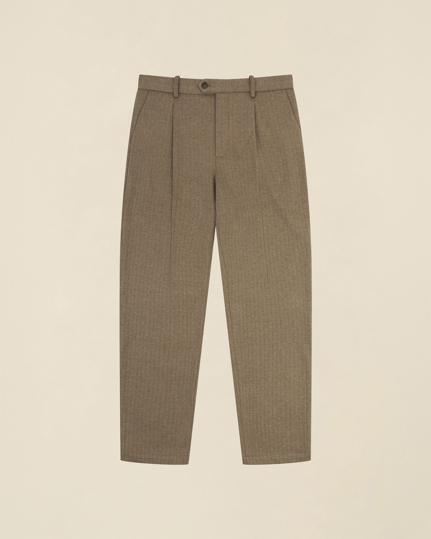 PLEAT HERRINGBONE TROUSER - OLIVE