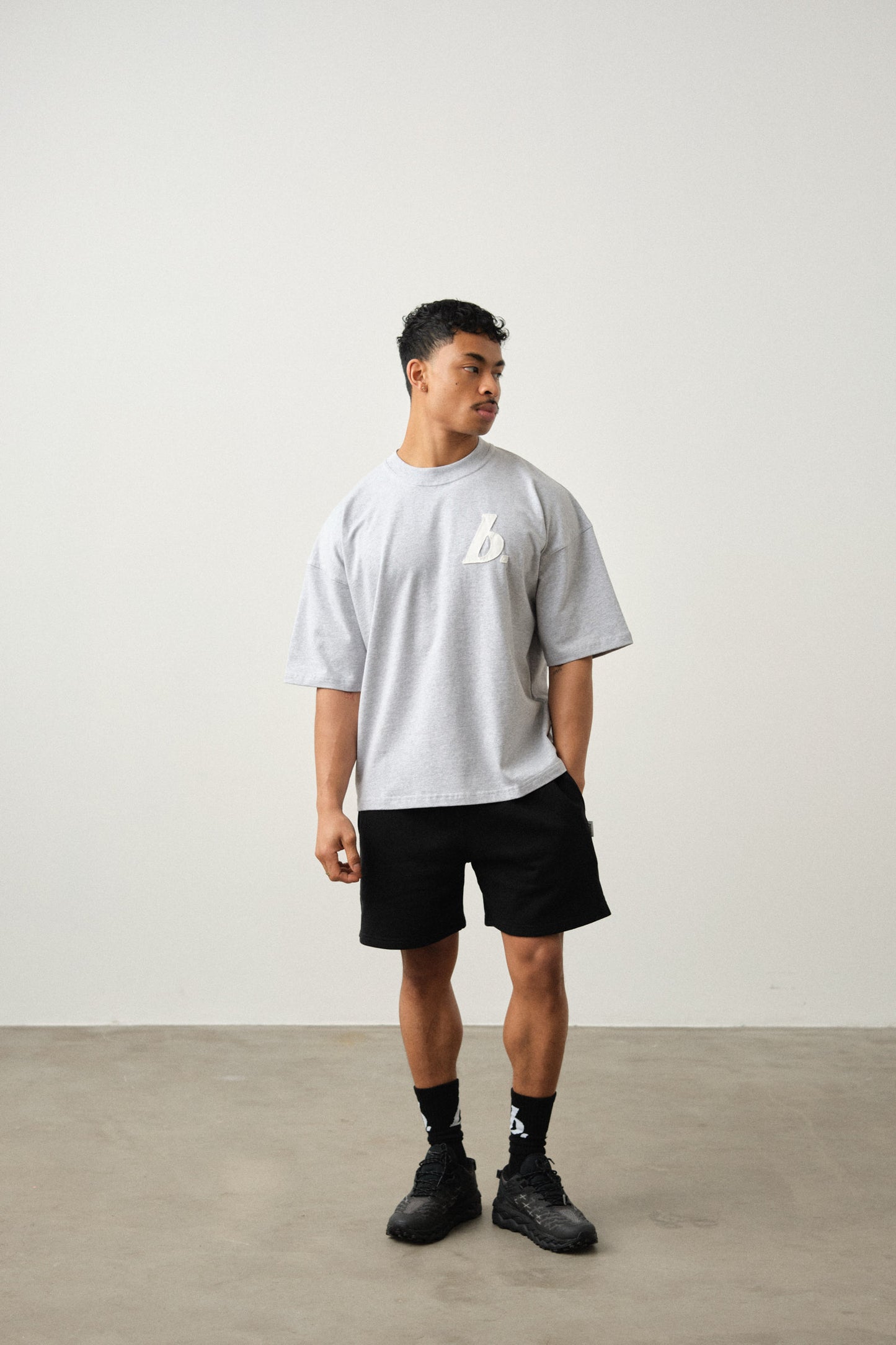 STAMP BOXY TEE - GREY MARL