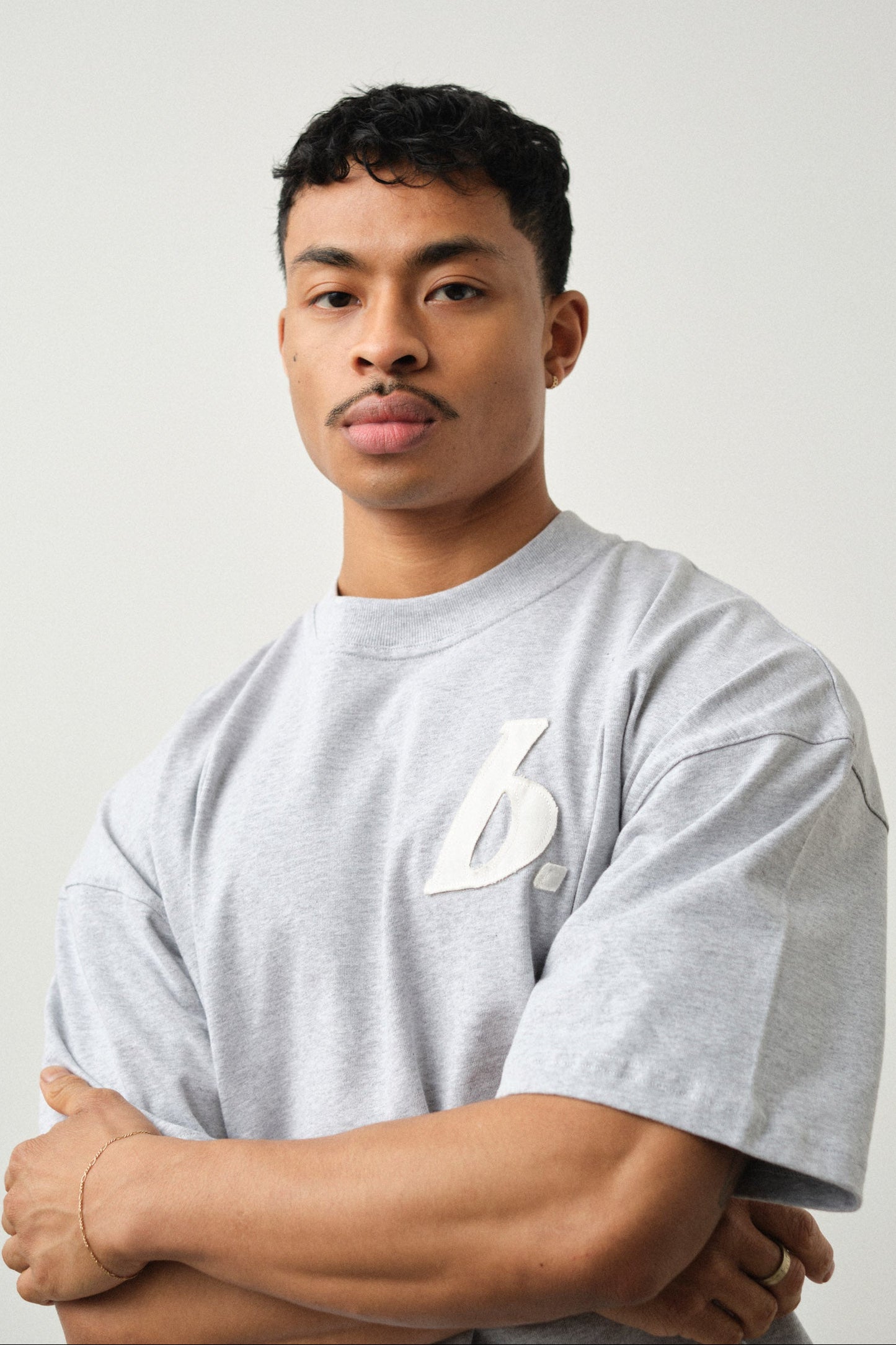 STAMP BOXY TEE - GREY MARL