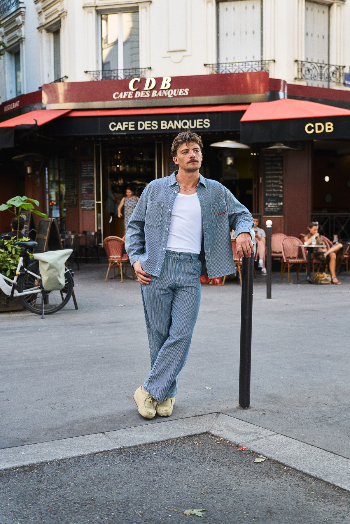 BOTHA STRIPE DENIM WORKWEAR TROUSERS - NAVY
