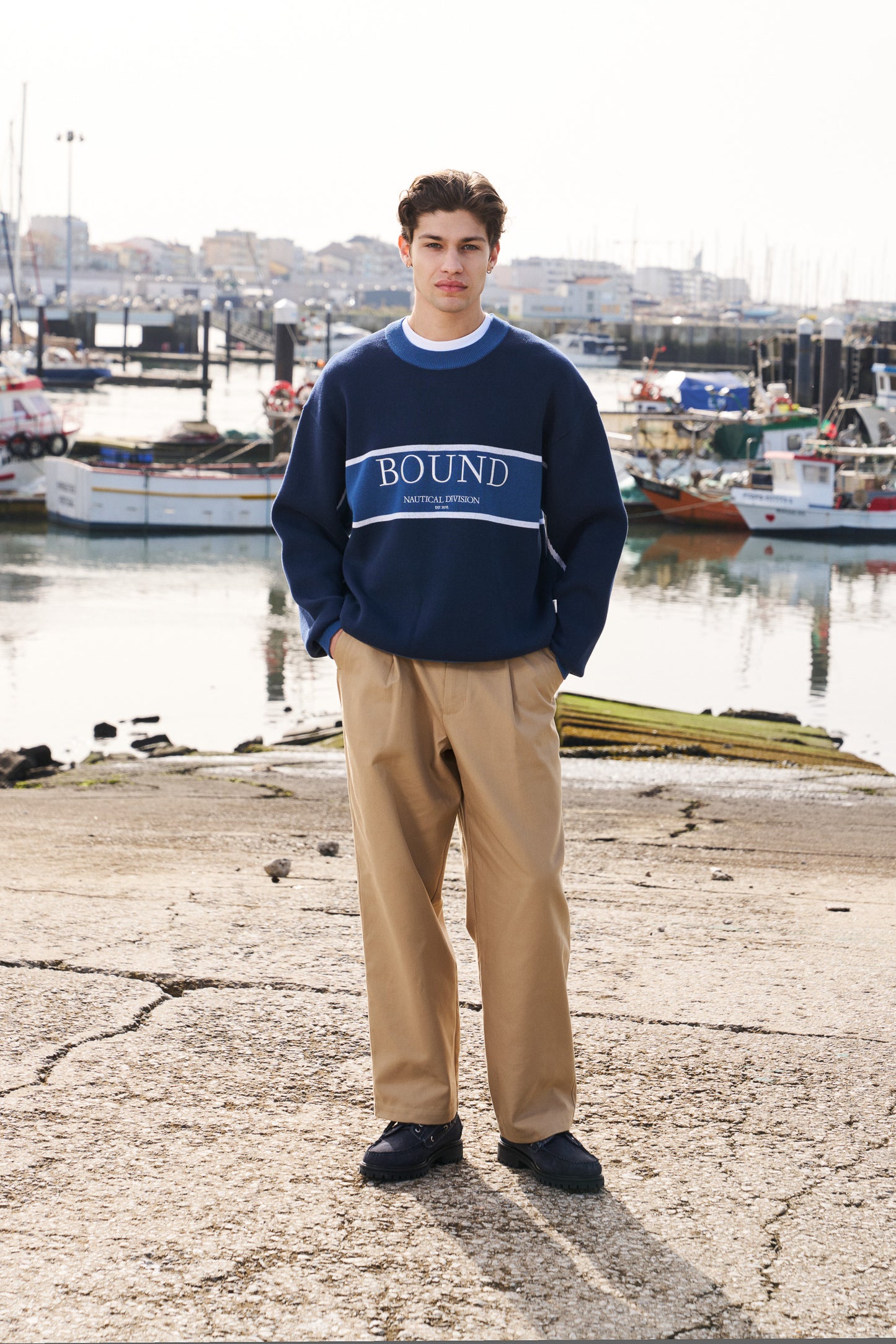 NAUTICAL STRIPE KNIT SWEATER - NAVY