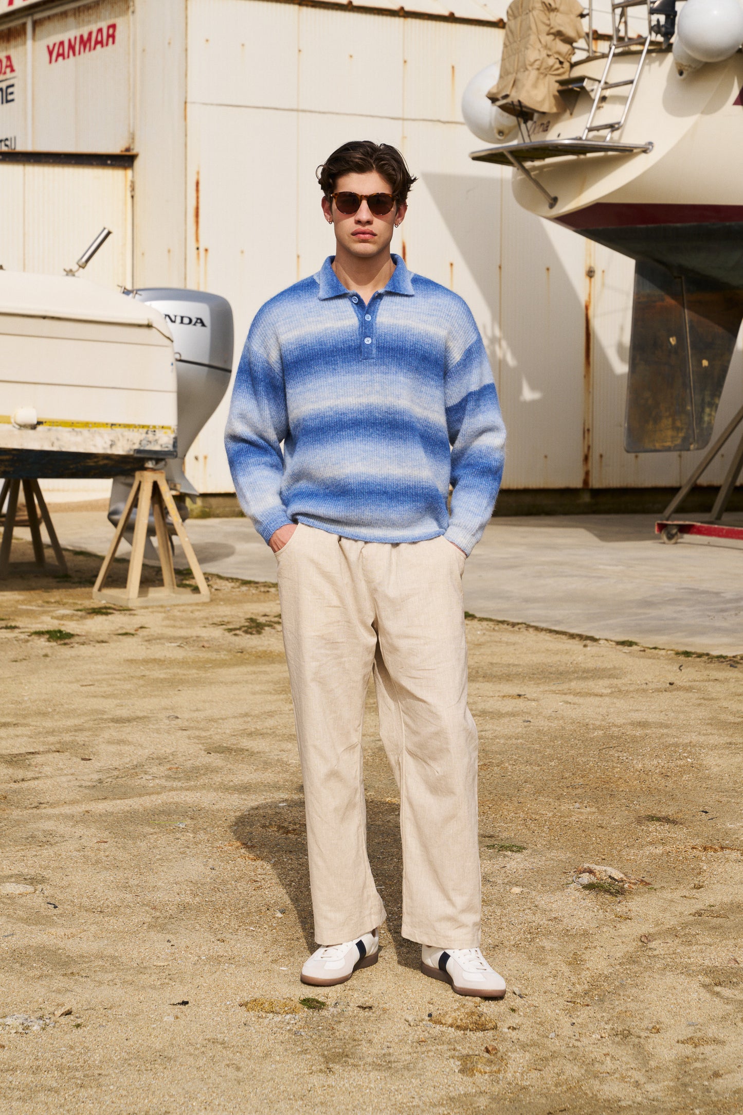 OCEAN GRADIENT ALPACA KNIT LONGSLEEVE POLO