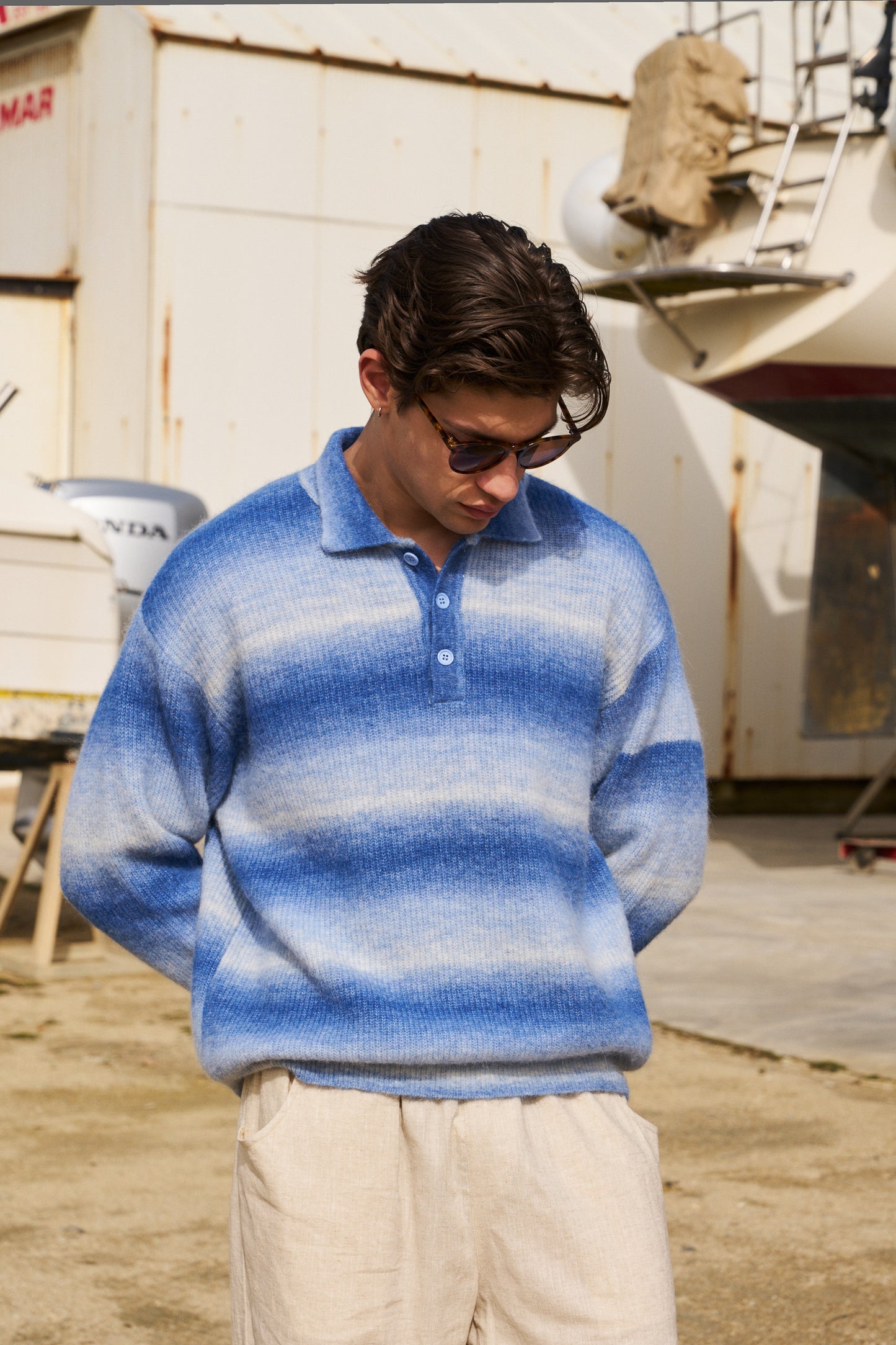 OCEAN GRADIENT ALPACA KNIT LONGSLEEVE POLO