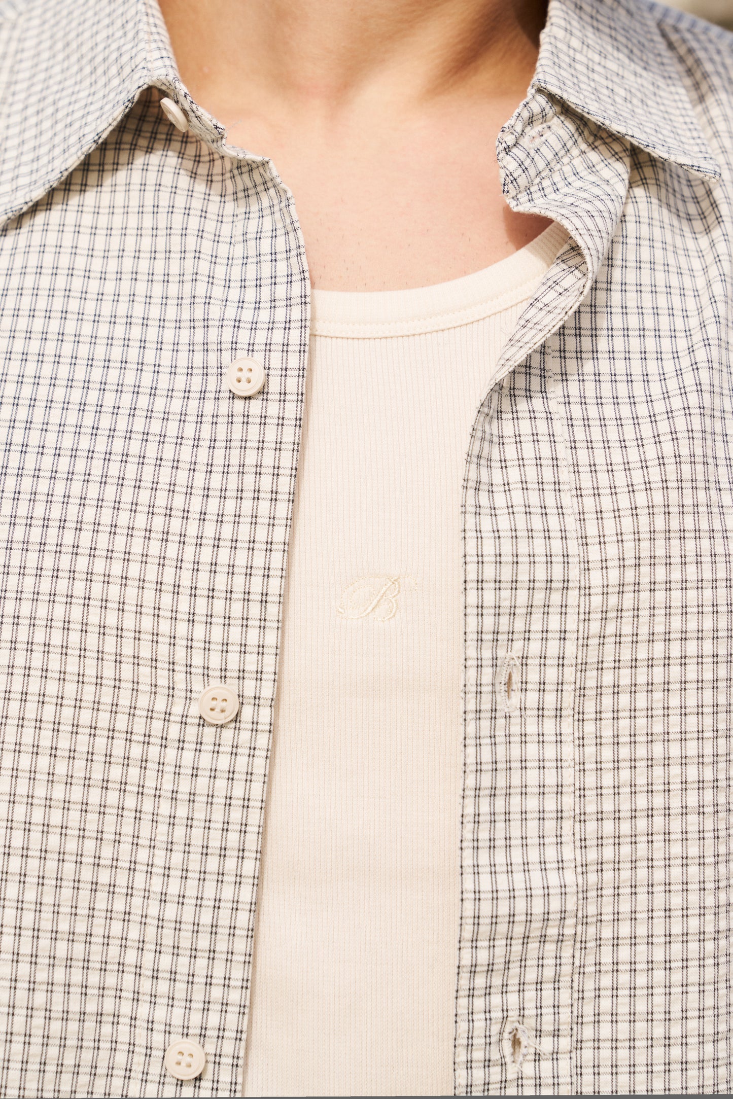 TONAL EMBROIDERY SCRIPT RIBBED VEST - ECRU