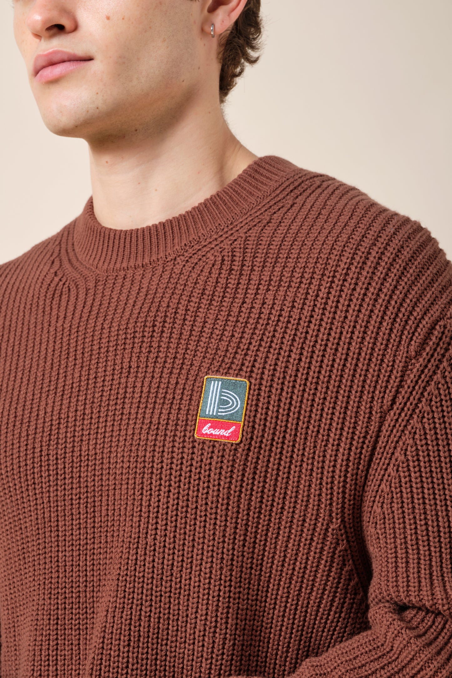 RETRO FISHERMAN RIB KNIT SWEATER - BROWN