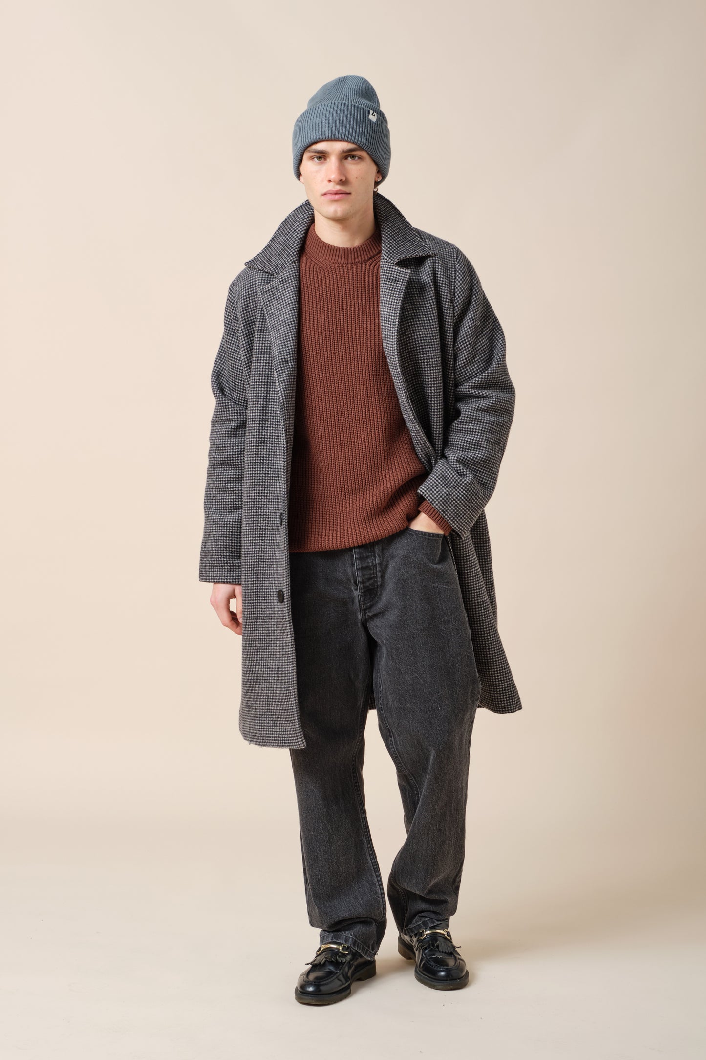 RETRO FISHERMAN RIB KNIT SWEATER - BROWN