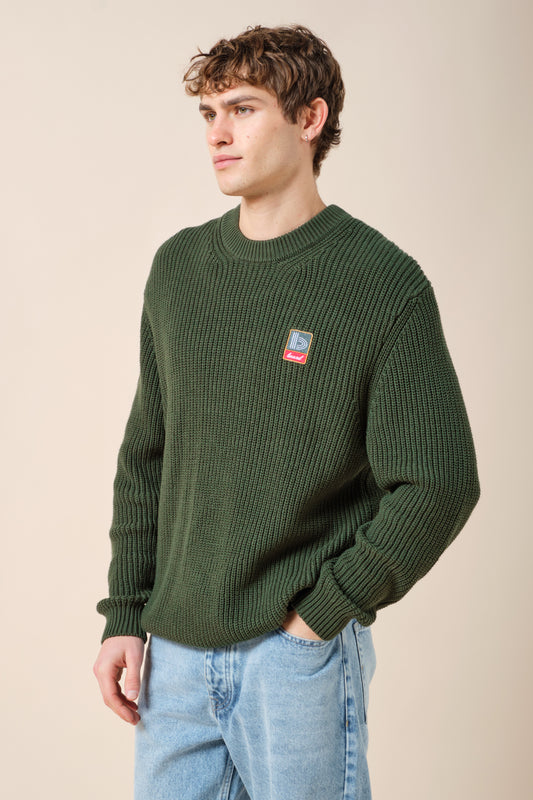 RETRO FISHERMAN RIB KNIT SWEATER - GREEN