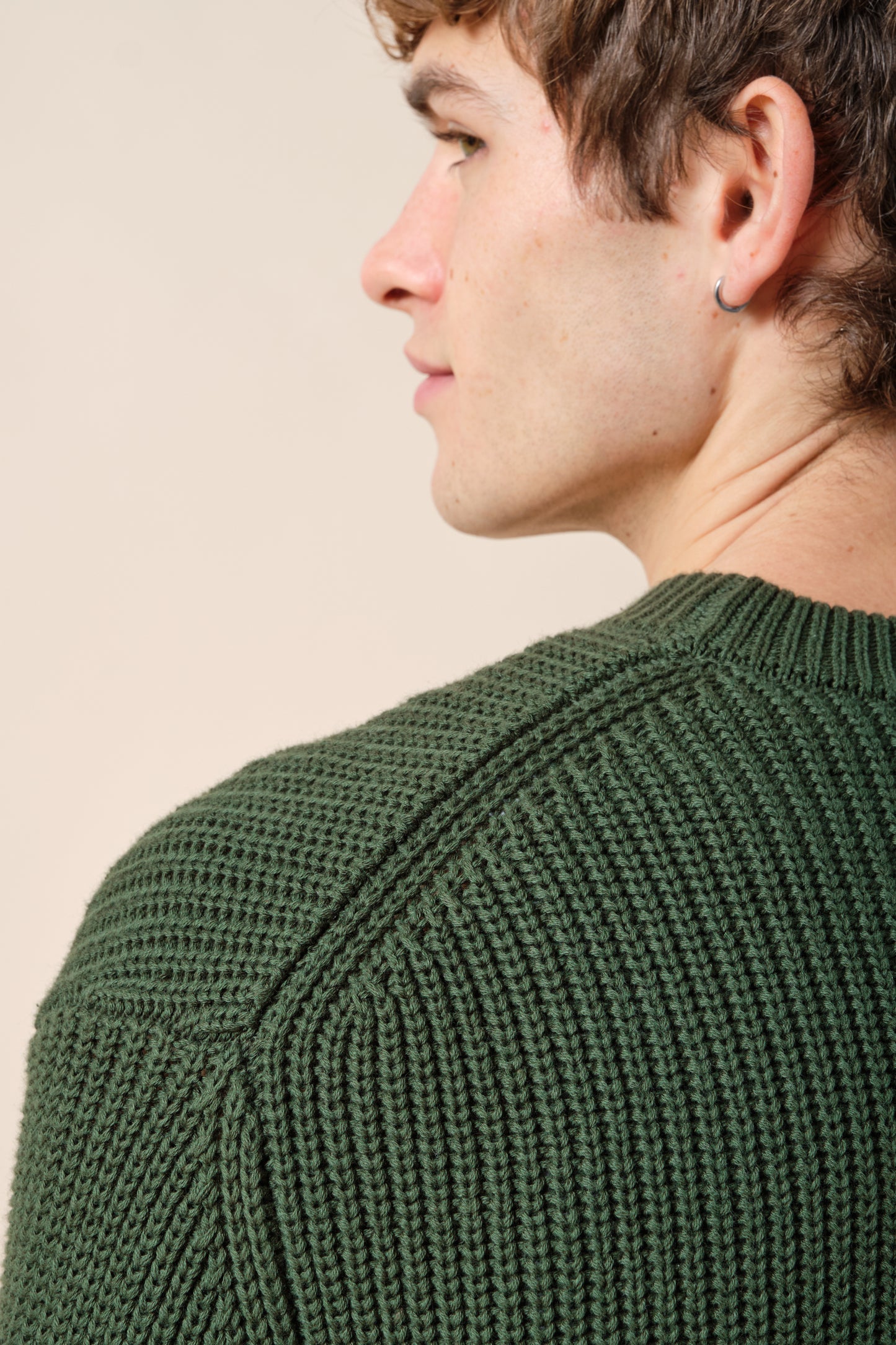 RETRO FISHERMAN RIB KNIT SWEATER - GREEN