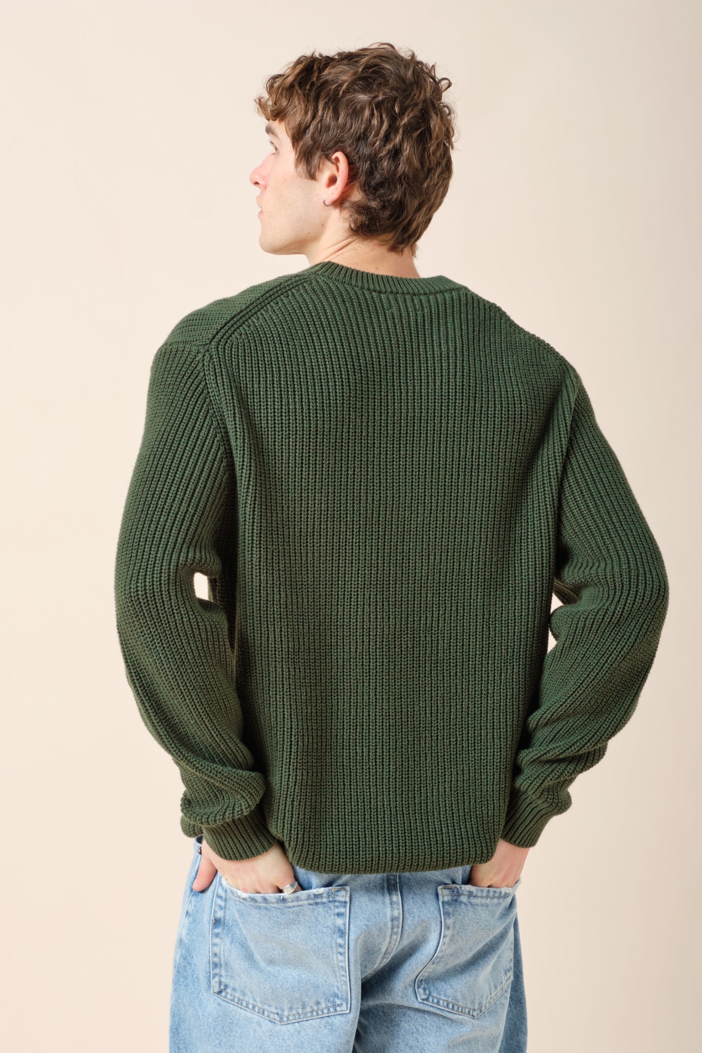RETRO FISHERMAN RIB KNIT SWEATER - GREEN