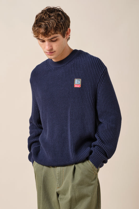 RETRO FISHERMAN RIB KNIT SWEATER - PETROL BLUE