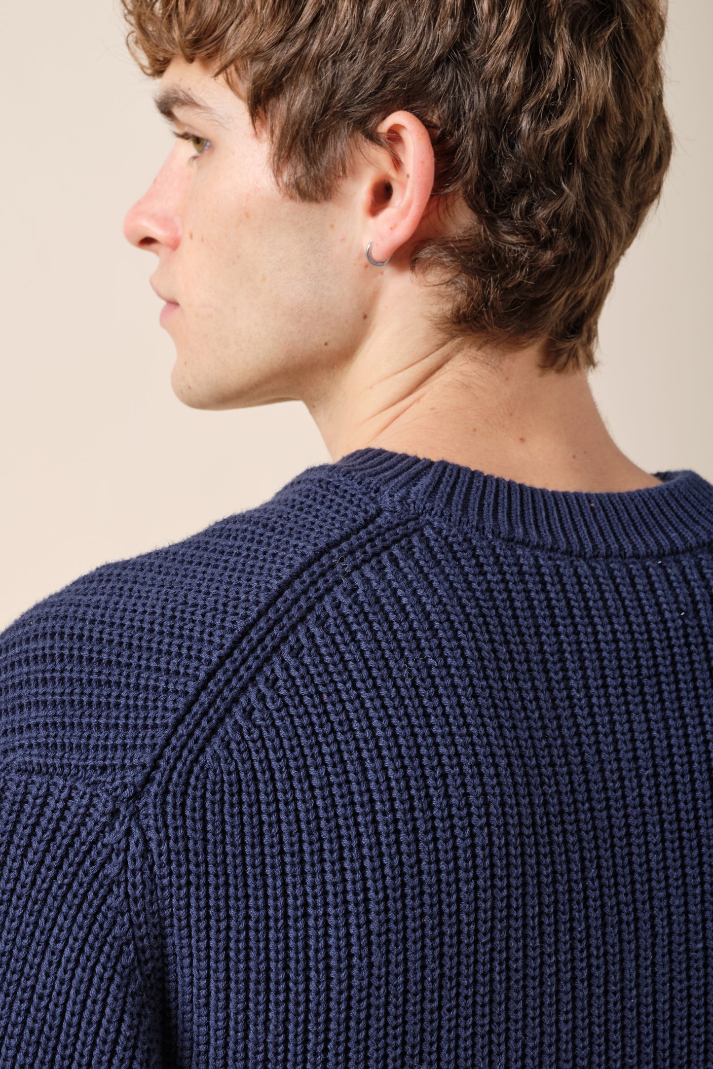 RETRO FISHERMAN RIB KNIT SWEATER - PETROL BLUE
