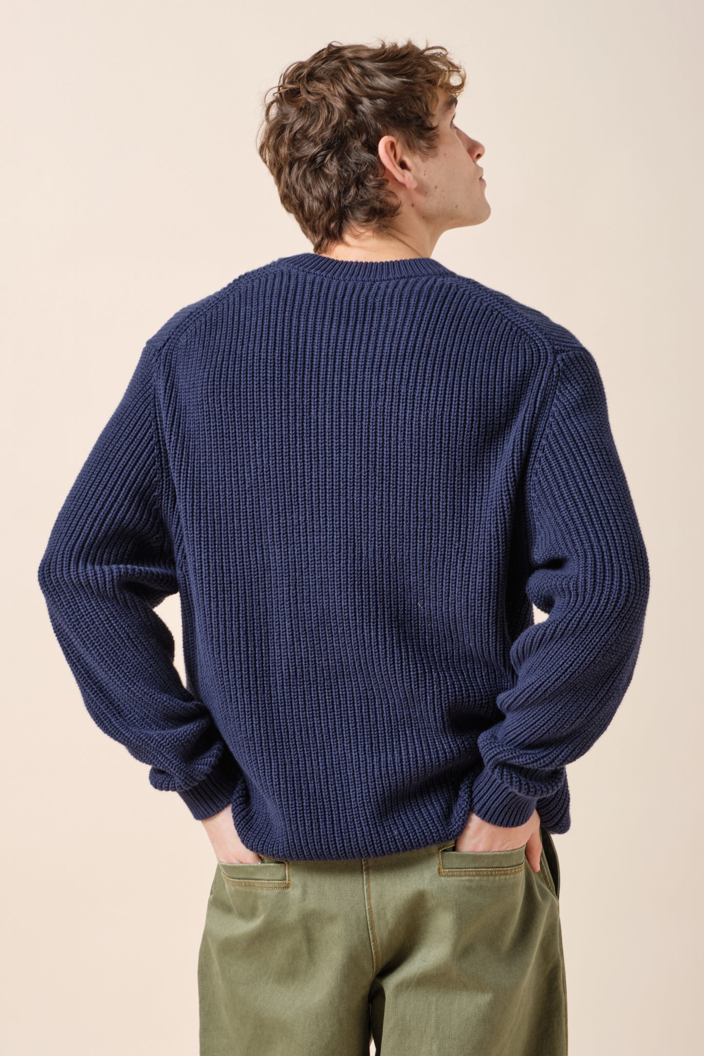 RETRO FISHERMAN RIB KNIT SWEATER - PETROL BLUE