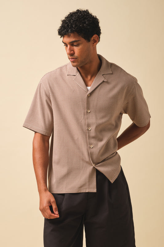DOGTOOTH PATTERN SHIRT - BROWN