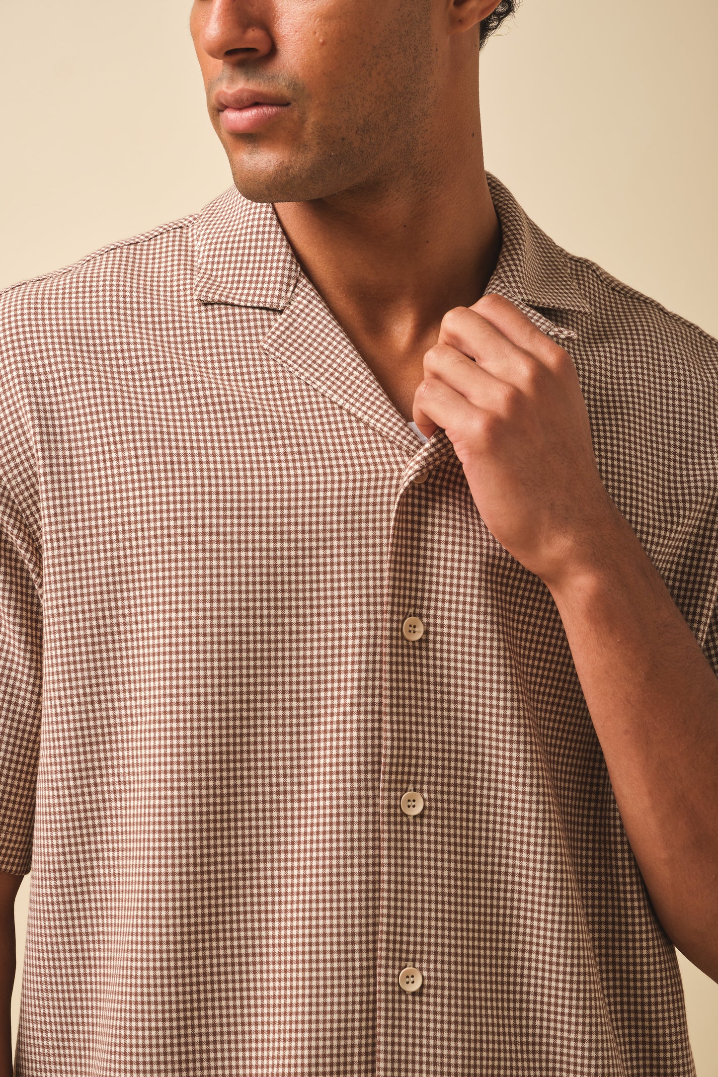 DOGTOOTH PATTERN SHIRT - BROWN