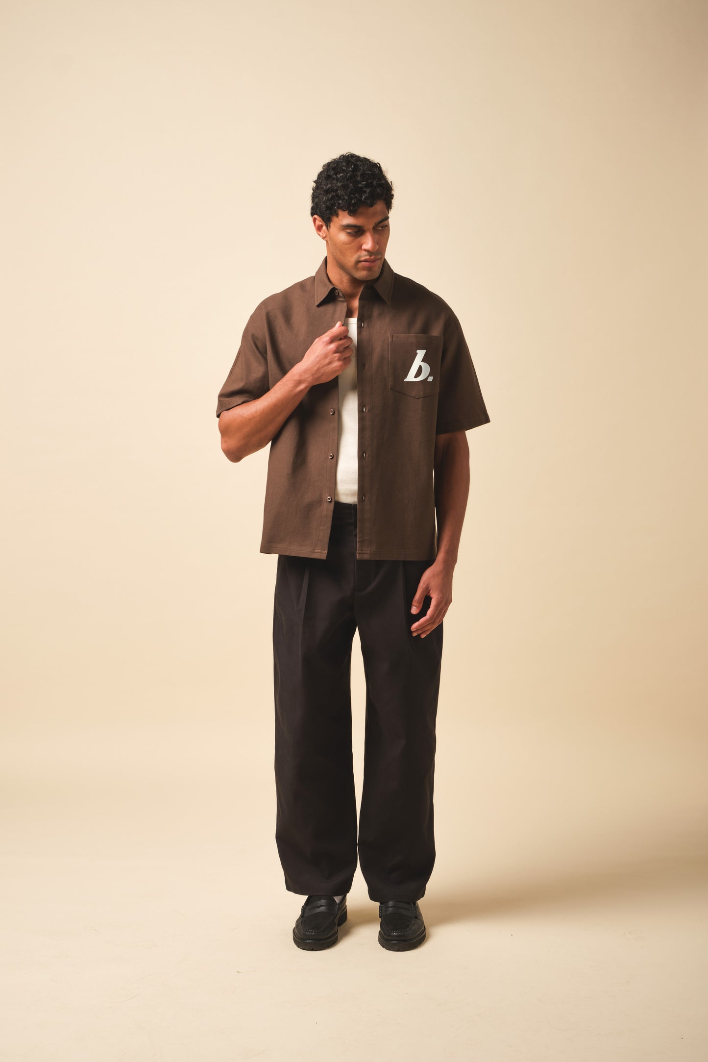 STAMP RAGLAN CANVAS SHIRT - BROWN