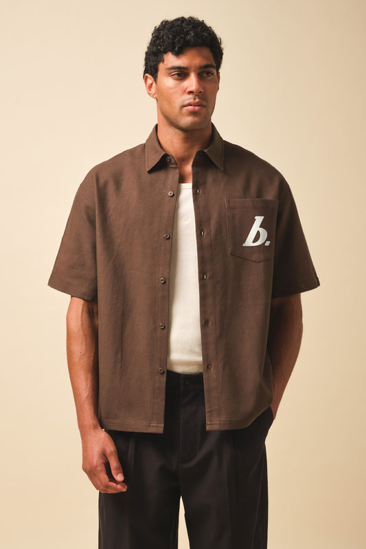 STAMP RAGLAN CANVAS SHIRT - BROWN
