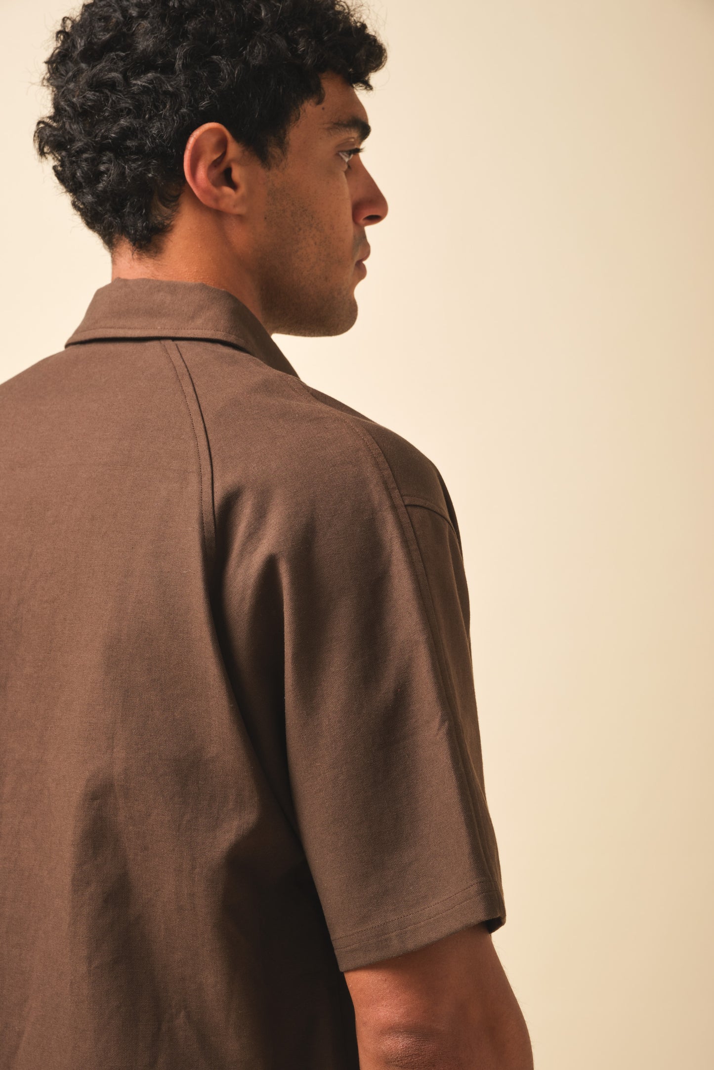 STAMP RAGLAN CANVAS SHIRT - BROWN