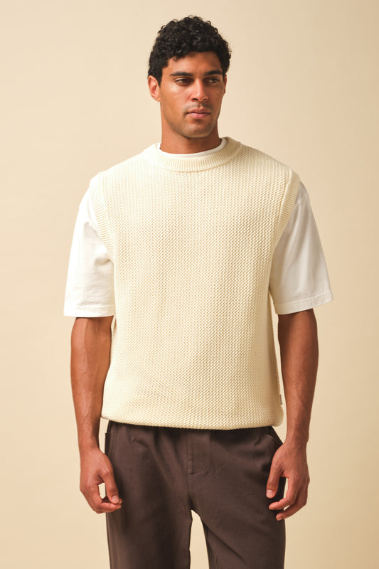 CROCHET KNIT VEST - ECRU