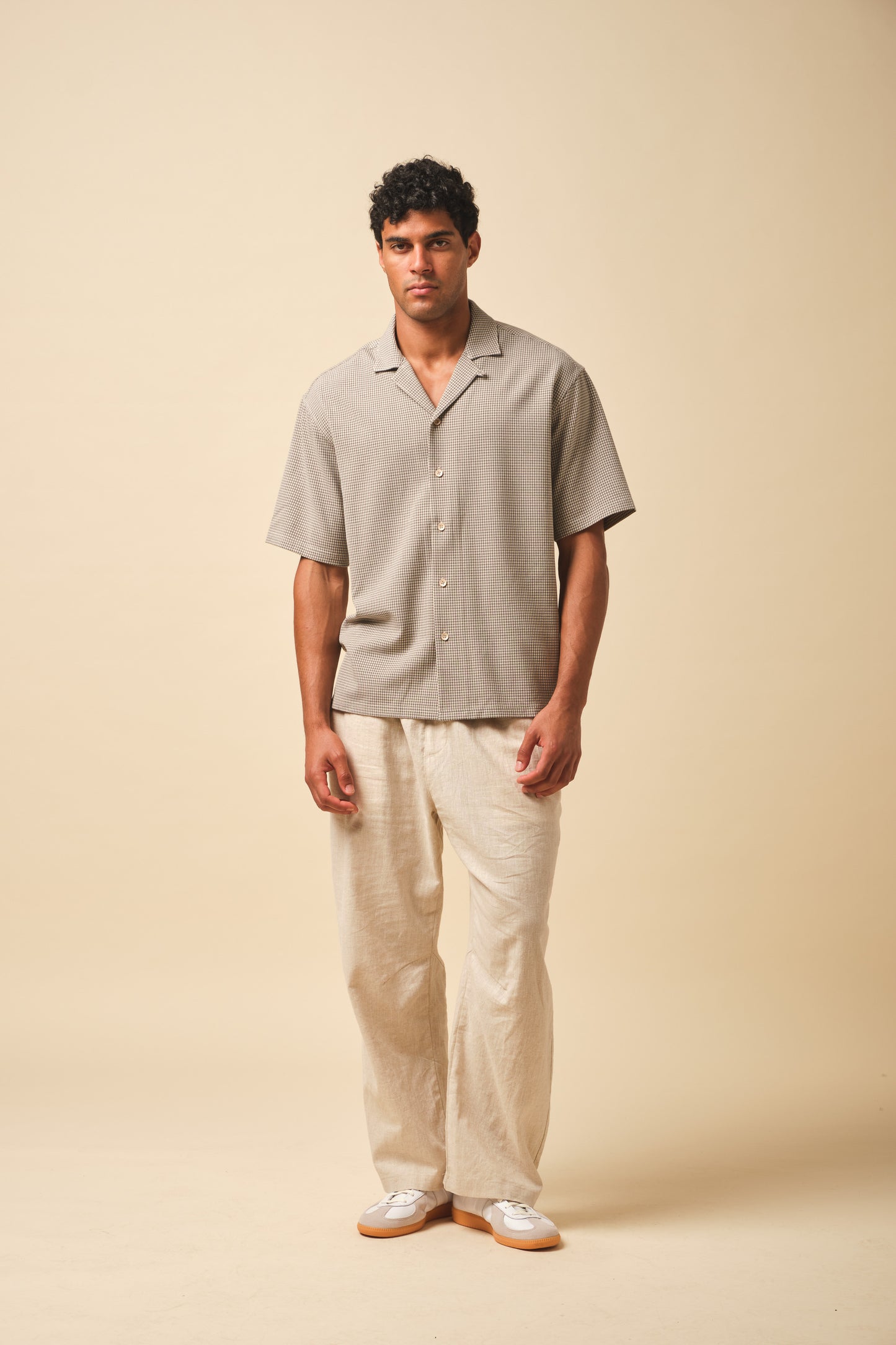 DOGTOOTH PATTERN SHIRT - GREY BLUE