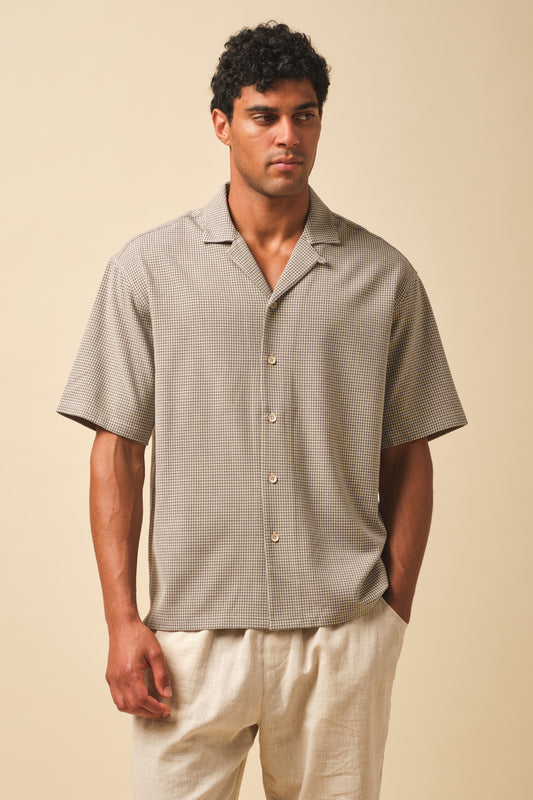 DOGTOOTH PATTERN SHIRT - GREY BLUE