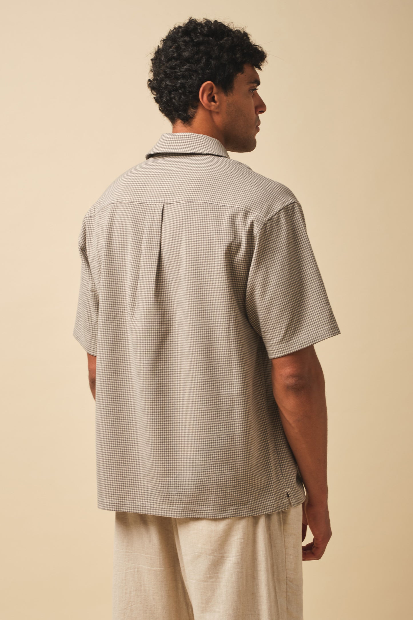 DOGTOOTH PATTERN SHIRT - GREY BLUE