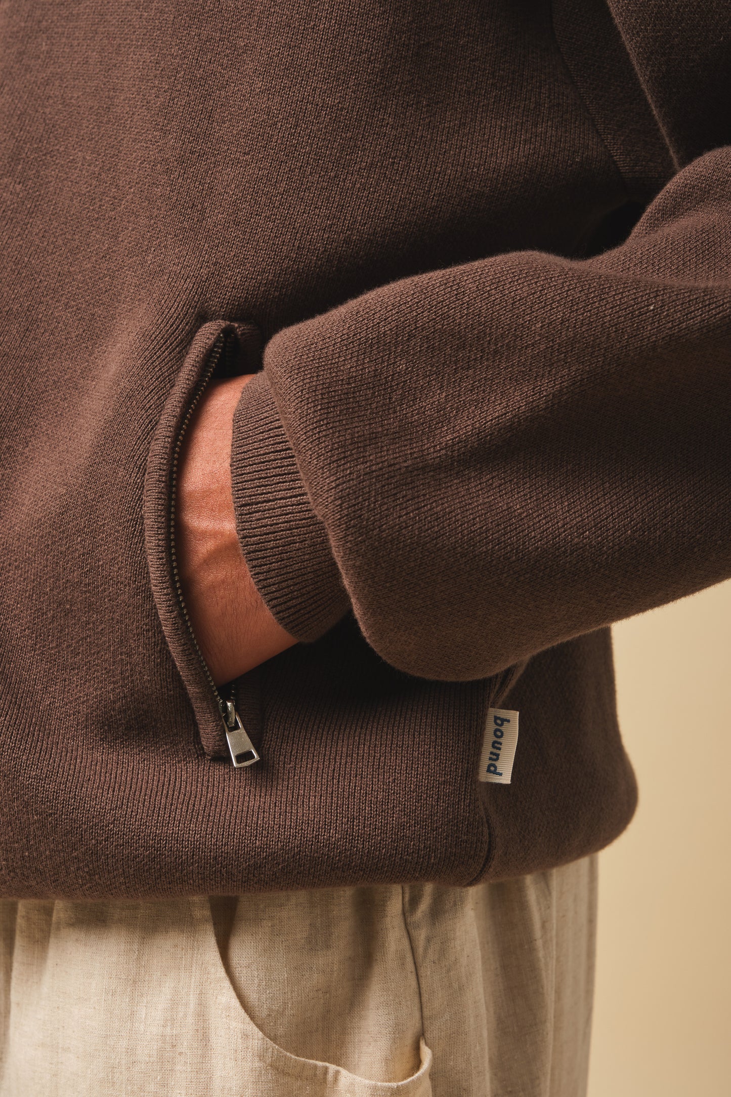 RETRO DISC KNIT FULL ZIP POLO - BROWN