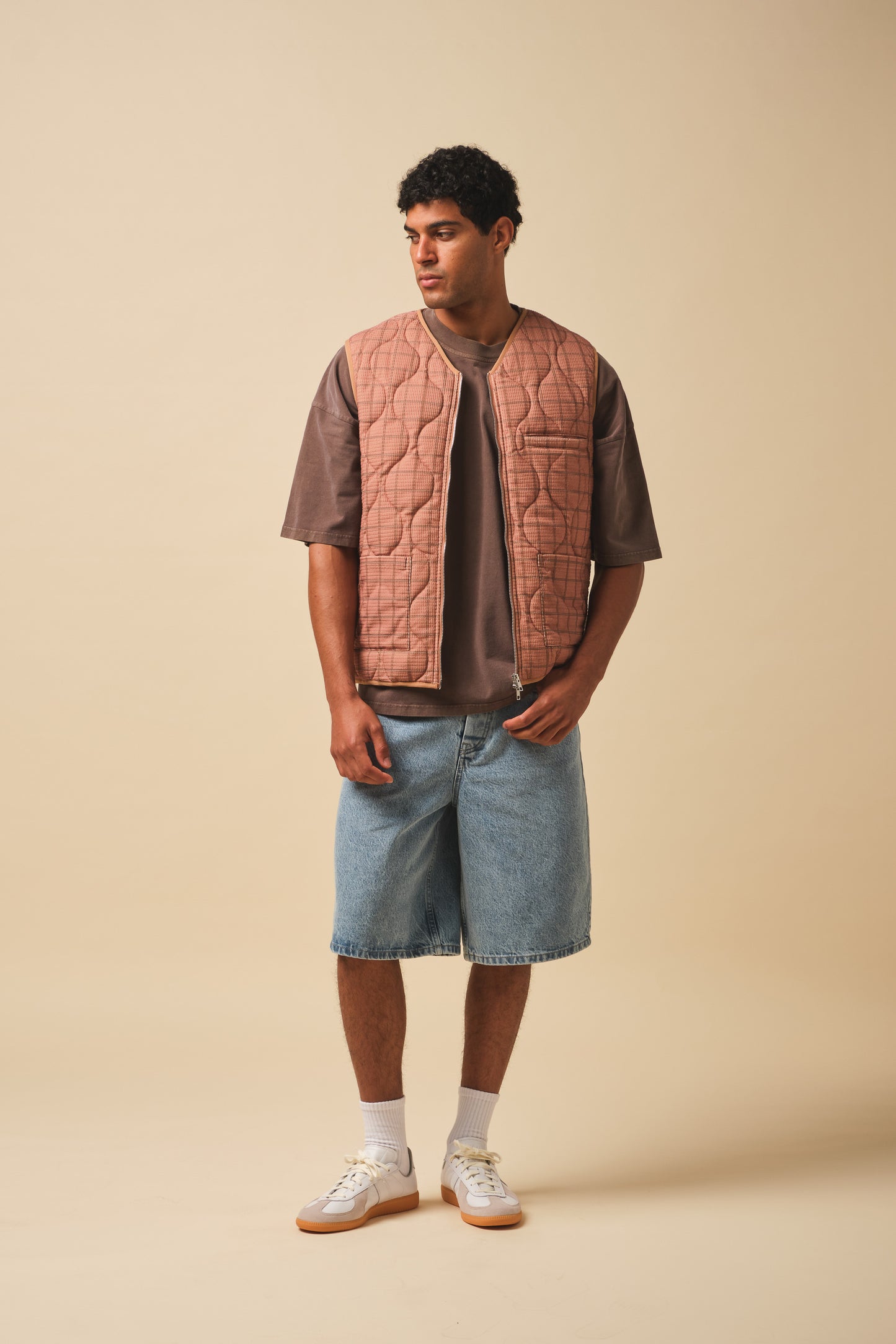 ROBBEN CHECK VINTAGE PADDED GILET- RUST