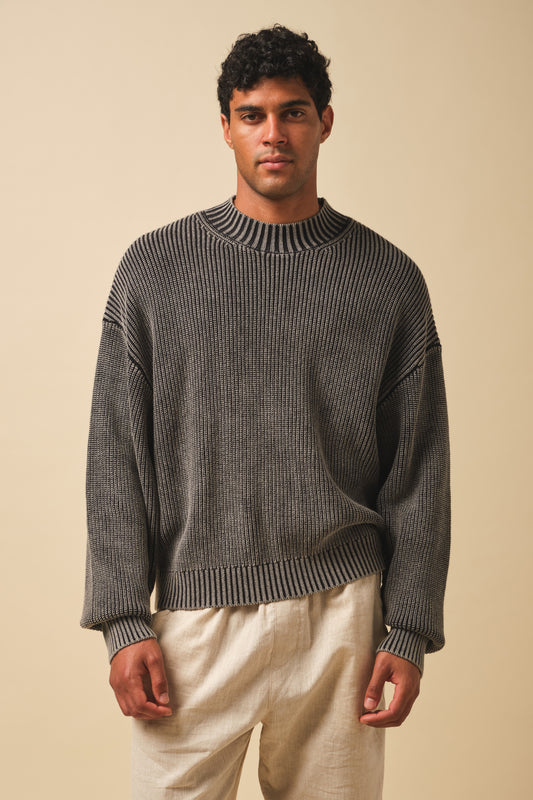 RIBBED CROPPED KNIT - WASHED BLACK